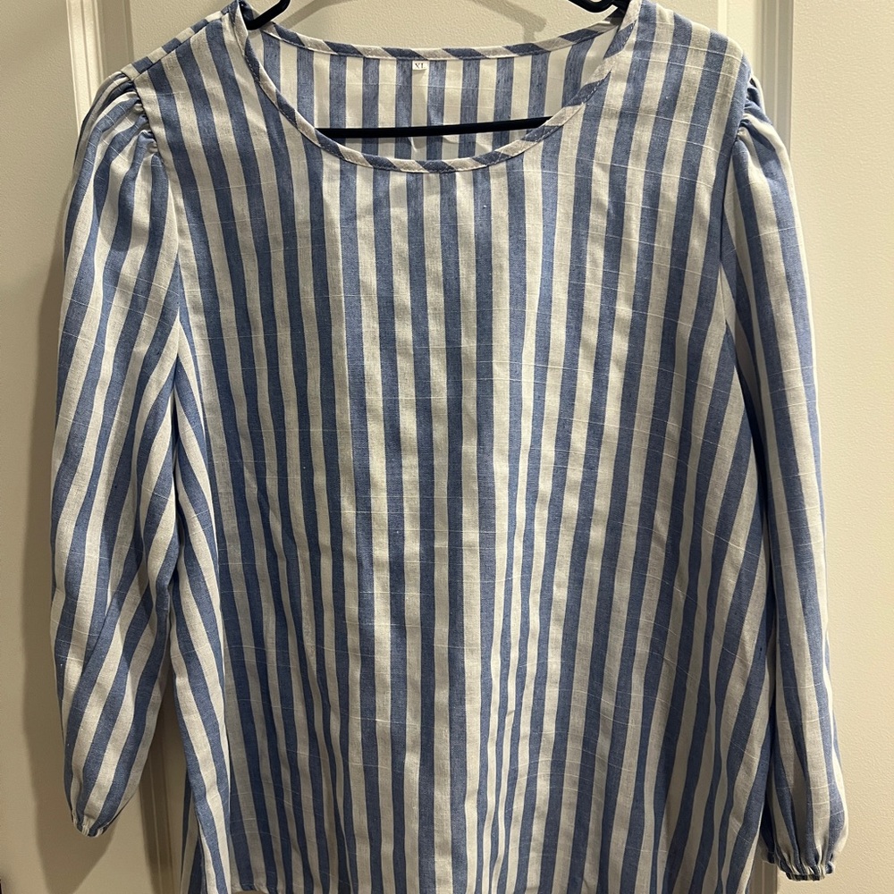 Blue and White Striped Blouse